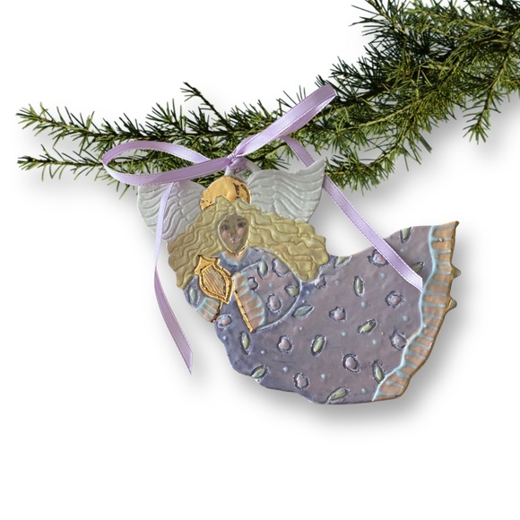Rotter, Vintage Hand Painted Ceramic Purple Lavender Large Angel Ornament - Picture 2 of 3